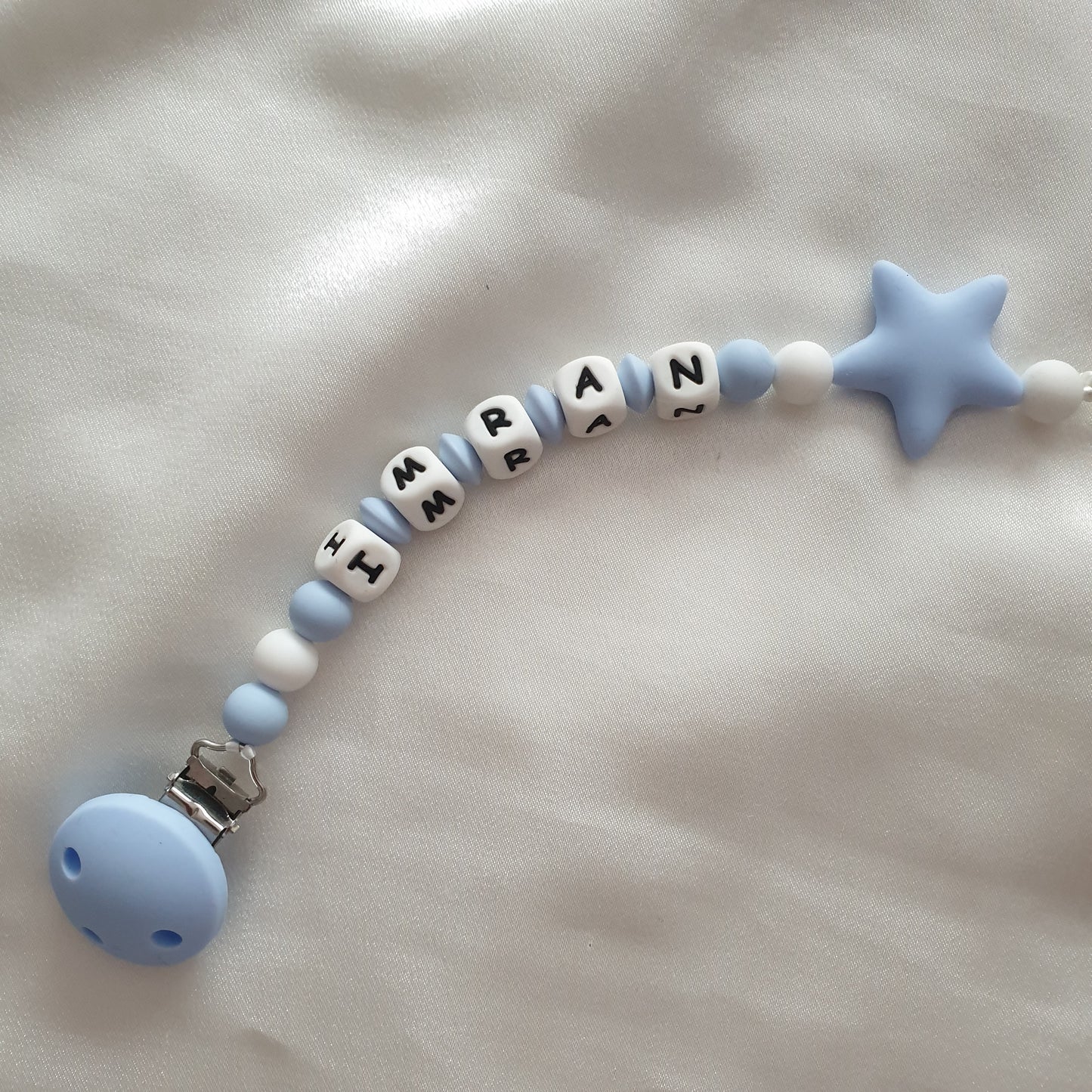 Attache tétine personnalisée avec prénom et perles en silicone – accessoire sécurisé pour bébé, fait main en France