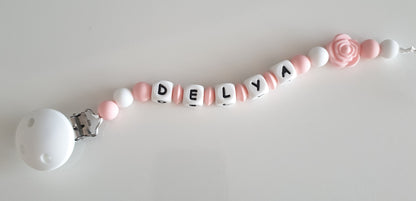 Attache tétine personnalisée avec prénom et perles en silicone – accessoire sécurisé pour bébé, fait main en France