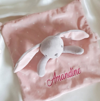 Doudou bébé personnalisé avec prénom brodé – cadeau naissance doux et affectif, fait main en France
