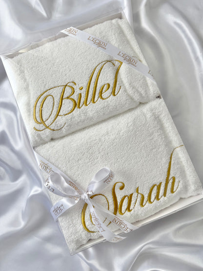 Coffret Couple – 2 Draps de Douche Personnalisés 140x70 cm